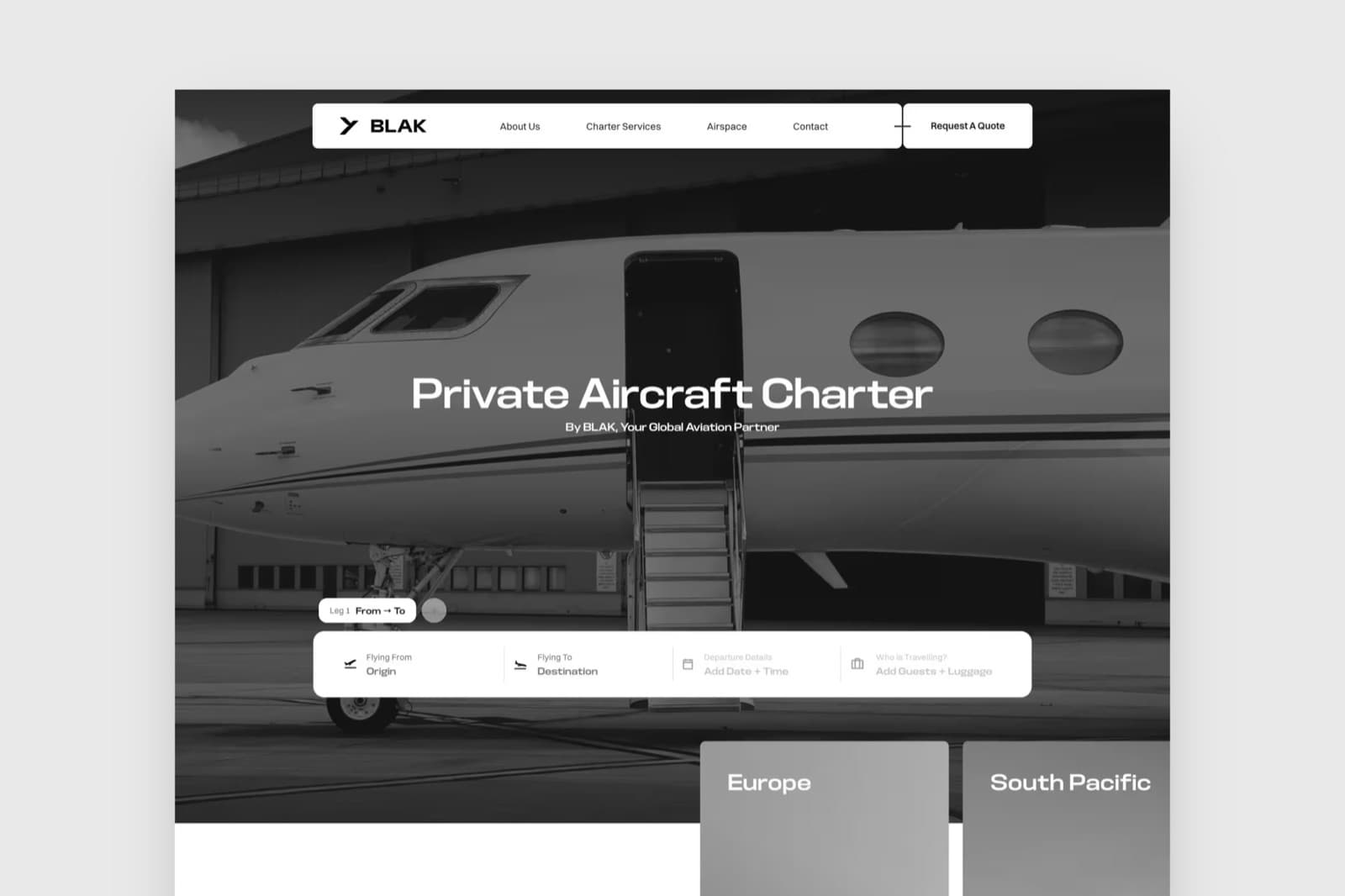 De homepage van BLAK Aviation