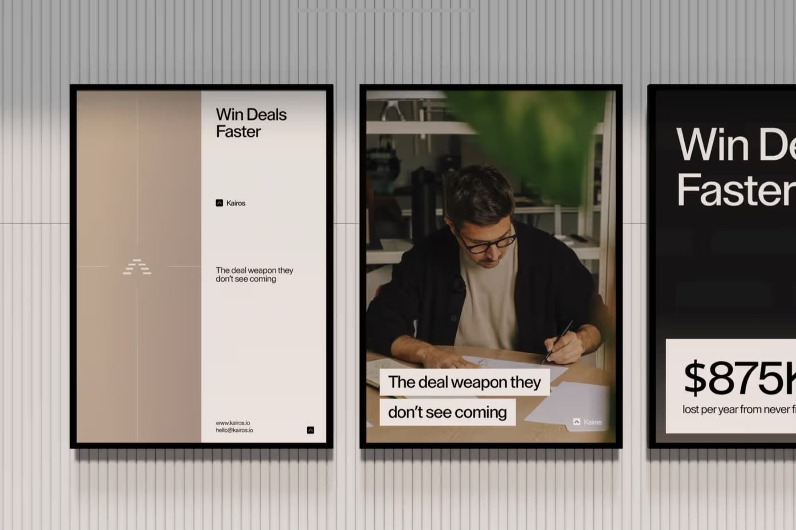 Campagneposters van Kairos: Win Deals Faster