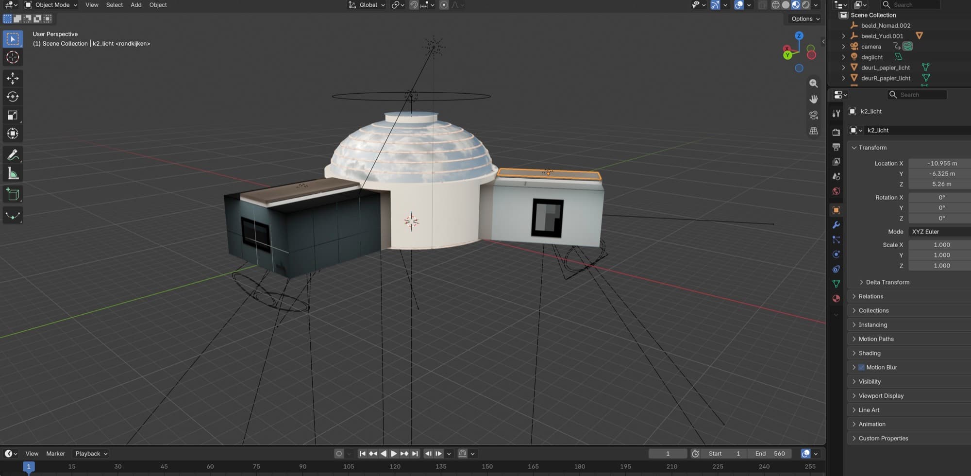 The gallery building modelled in Blender
