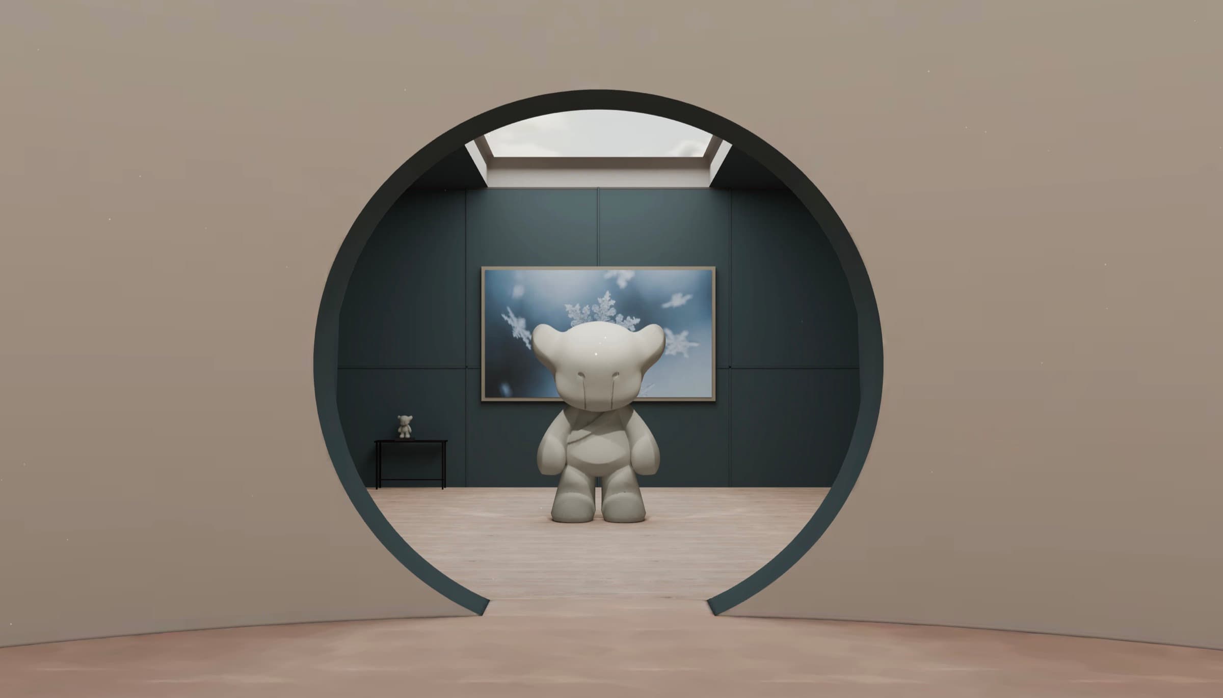 The round portal of the Nági gallery, looking into the room of Yuki