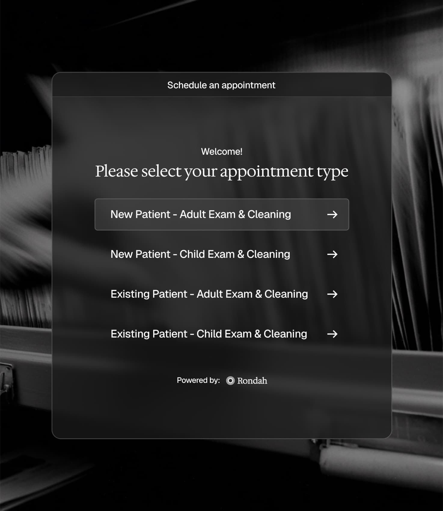 Rondah booking flow: choose an appointment type
